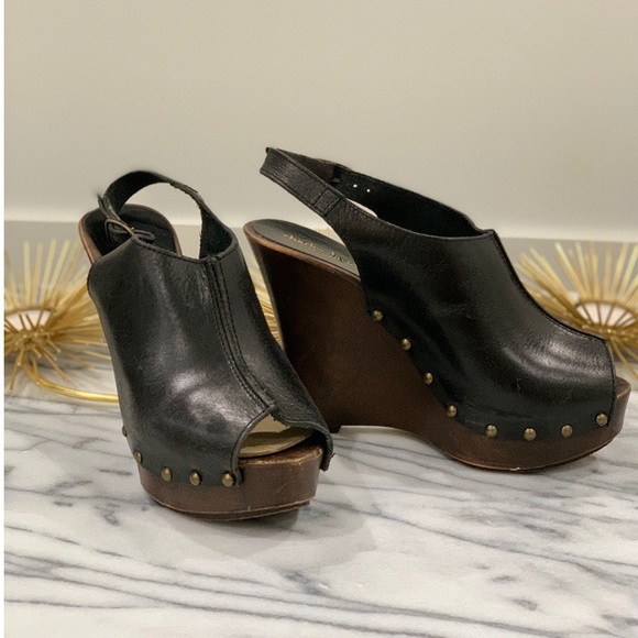 Charles David Shoes - Black Leather Clogs Slingback Sandal